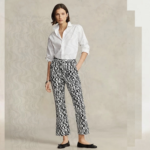 POLO RALPH LAUREN NEW GRAPHIC MOTIF SATEEN KICK FLARE PANT SEXY GROOVY ROCKSTAR - Picture 2 of 9